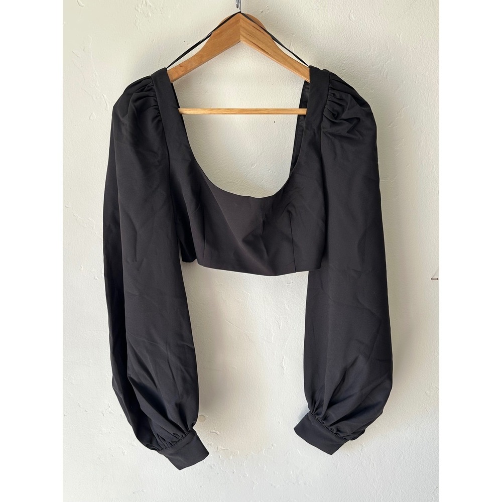 Naked Wardrobe Black Crop Top Square Neck Back Zip Size Large Party Goth Grunge - Picture 2 of 8